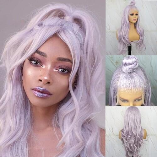Beautiful Diary Long Wavy Ombre Purple Wigs 13X4inch Futura Hair Heat Resistant Synthetic Lace Front Wigs For Black Women