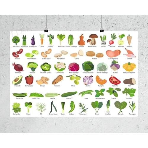 H194 Healthy Nutritious Food Vitamin Chart Wall Sticker Silk Poster Art Home Decoration