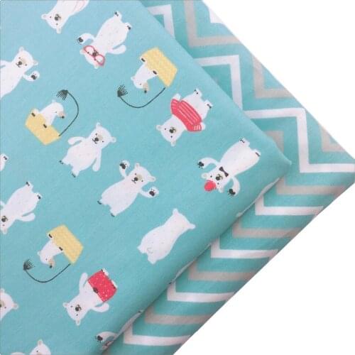 Syunss Cartoon Blue Bear Wave Printed Cotton Fabric DIY Tissue Patchwork Telas Sewing Baby Toy Bedding Quilting Tecido The Cloth