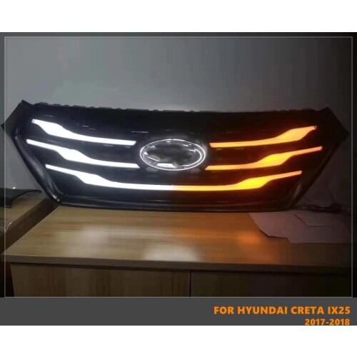 Good Quality ABS Black Middle Grill With LED Lights Turning Lights Fit For Hyundai Creta IX25 2017-2018
