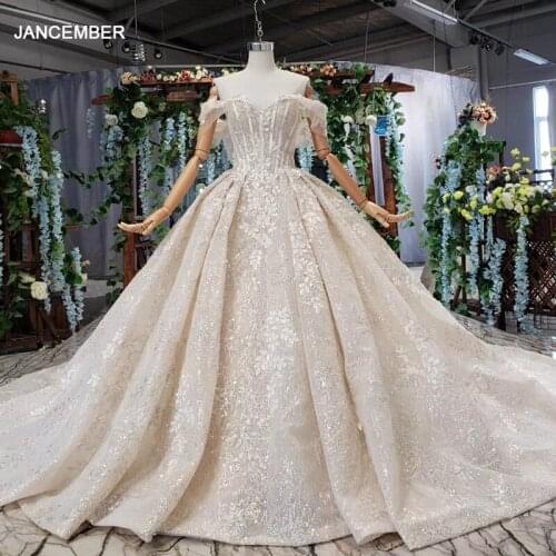 HTL510 off shoulder wedding dress 2020 shiny sweetheart appliques bridal gowns with train vestido de noiva princesa com brilho