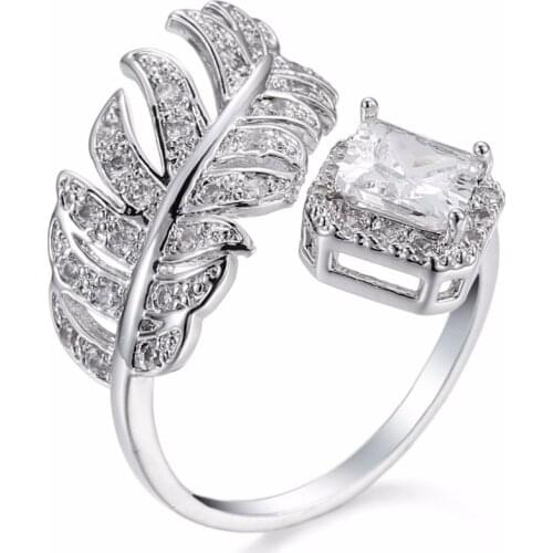 Classic Popular Leaves Brand Finger Ring with AAA Zirconia Cheap Romantic Ring Women Fashion Wedding 925 sterling silver Jewelry