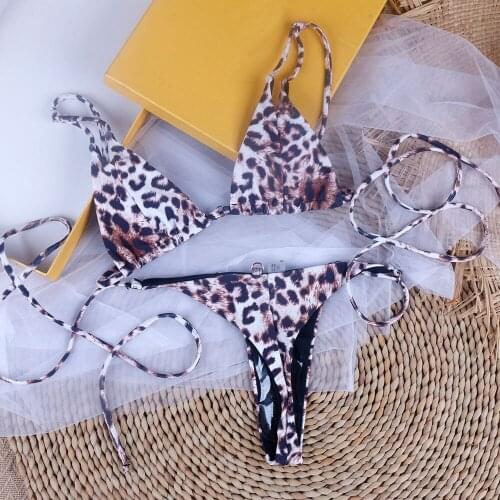 Leopard Micro Thong Bikinis 2021 Sexy Biquini Brazilian 2 Pieces Bikini Set Push Up String Swimwear Women Swimsuit Bathing Maill