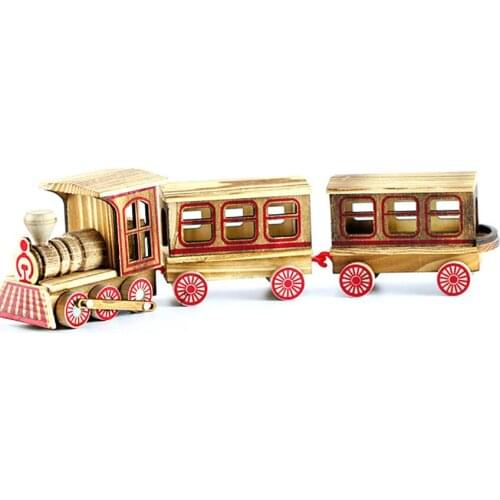 Retro Wood Train Model, Vintage Wooden Train Engine Model for Home Decoration Tabletop Ornament Art Craft Kid Gift