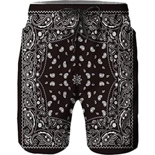 Mens Swim Trunks with Pockets,Black Paisley Bandana,Summer Surf Quick Dry Beach Board Shorts Pants Bathing Suit
