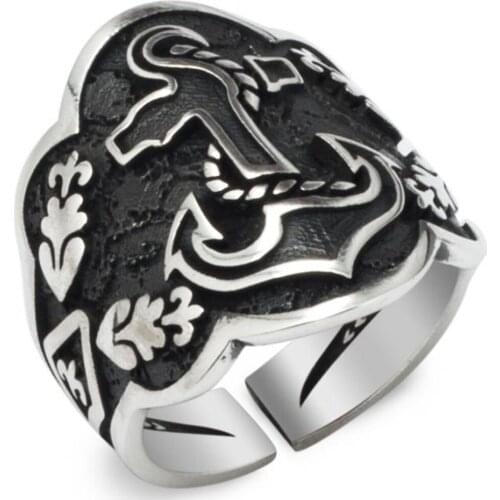 Solid 925 Sterling Silver Anchor Archer Thumb Mens Ring Adjustable Size