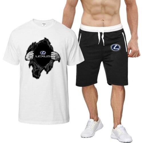2021 New Hot Sell Summer Mens Lexus Logo Short Sleeve Custom Printing Splice High Quality Loose T-Shirt+ Pants Suit