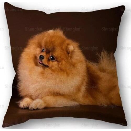 New Custom Pomeranian Dog Pillowcase Cotton Linen Fabric Square Zipper Pillowcase 45X45cm Wedding Decorative Pillow cover