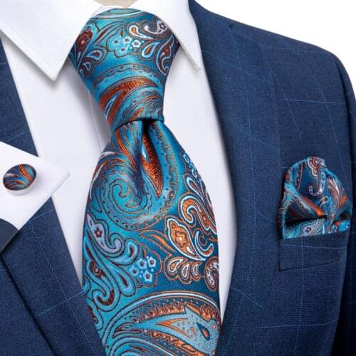 New Teal Blue Red Paisley Necktie Accessories 8cm Silk Business Wedding Tie Set Pocket Square Cufflink Cravat Mens Gift DiBanGu