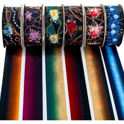 New Gothic Retro Flower Printed Double Printed Grosgrain/Satin Ribbon 10 Yards
