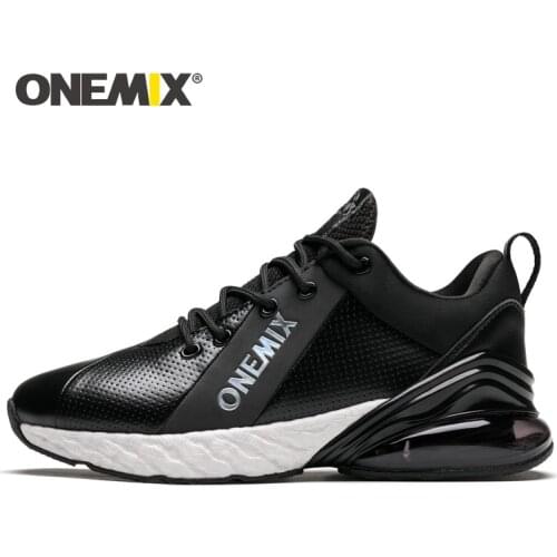 ONEMIX Winter Sports Trainers For Men Outdoor Jogging Running Shoes Shock Absorption Air Cushion Leather Black Basketball Shoes