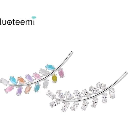 LUOTEEMI Jewelry Factory Wholesale Multi AAA Ice Cubic Zircon Leaf Shape Brooches for Women Luxury Dinner Dress Accessories
