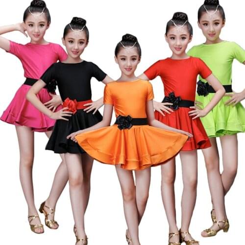 Latin Dance Dress for Ballroom Dancing Solid Flower Baby Girl Stage Performance Clothing Costumes Adult Female Pleated Skirt