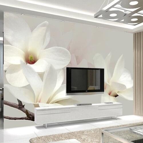 Custom Photo Mural Wallpaper Modern Fashion Lily Flower 3D White Magnolia Flower Wall Painting Living Room Wall Murals Wallpaper