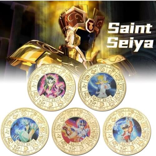 Hot Saint Seiya Coin Gold Plated Coins Collectibles with Coin Holder Japanese Challenge Coin Set with nice gift box