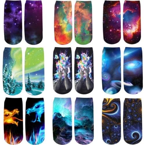 PLstar Cosmos Drop shipping 2019 New 3D Printed Galaxy space cute cotton short ankle socks for Men women harajuku korean socks