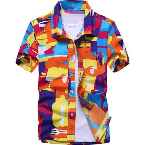 Plus Size Hawaiian Summer Beach Men Buttons Turn Down Short Sleeve Shirt Top