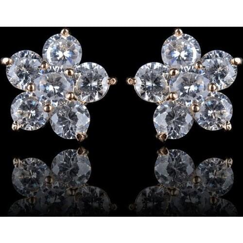Crystal fashion zircon stud earrings for girls flower shape fancy earring GLE0513