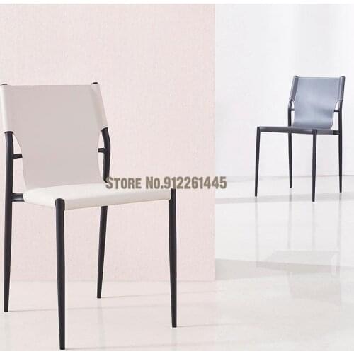 Nordic Dining Chair Home Saddle Leather Iron Designer Light Luxury Modern Minimalist Online Celebrity Small Italian Dining Chair