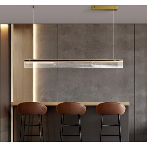 Modern minimalist Nordic strip LED dining room bar table lighting creative acrylic golden dining room chandelier