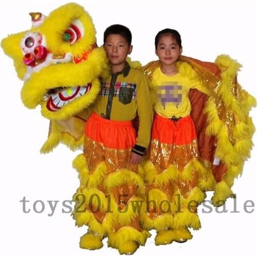 Yellow Lion Dance Mascot Costume Southern Lion For Two Kids China Folk Art Pure Wool US Interesting Cartoon Character Clothing
