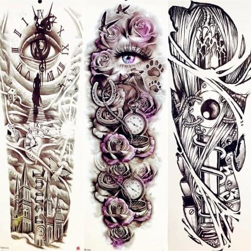 3D Eye Bell Full Arm Temporary Tattoo Stickers Body Art Painting Handcuffs Tatoo Arm Sleeve Men Boys Large Legs Tattoo Women