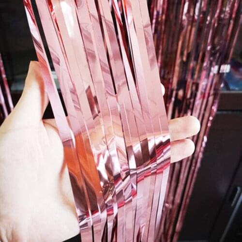 2M 3M Gold Pink Rain Curtain Foil Fringe Tinsel Curtain Birthday Party Wedding Anniversary Decoration Photography Background