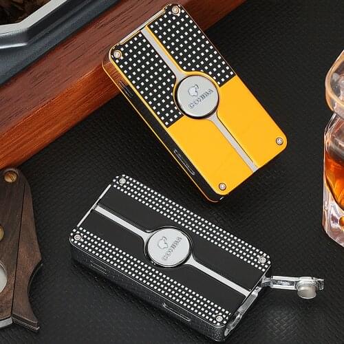 COHIBA Cigar Lighter Gas Butane Refilling Metal Windproof 3 Jet Torch Lighters W/ Puncher Drill Cigar Accessories