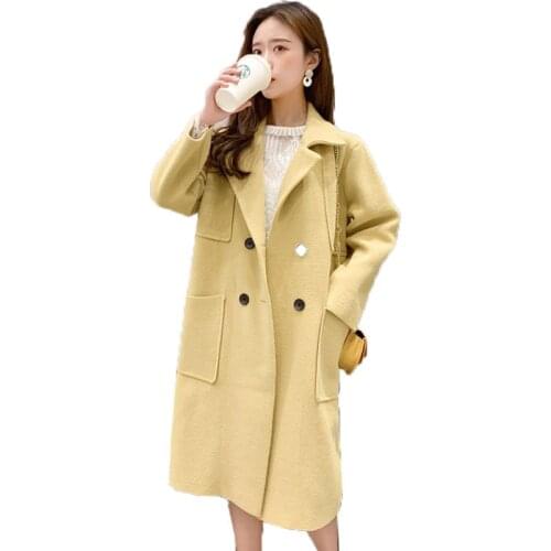 Double-Faced Coat Women Korean Version Long Section Loose Woolen Jacket Parkas Outerwear Autumn Winter Thickening Knitted Coat