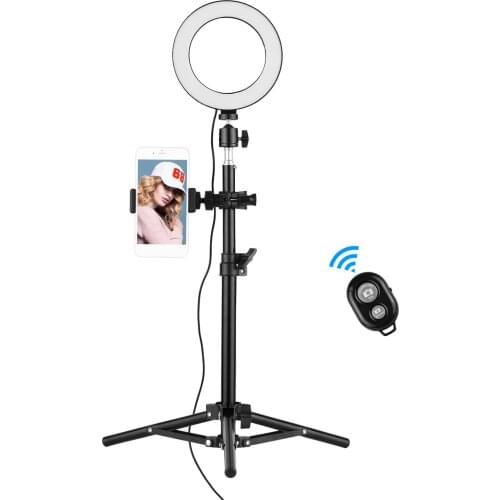 16cm Ring Video Light with 50cm Light Stand Mini Ball Head Phone Holder Ringlight for Live Photography Video Recording Make-up