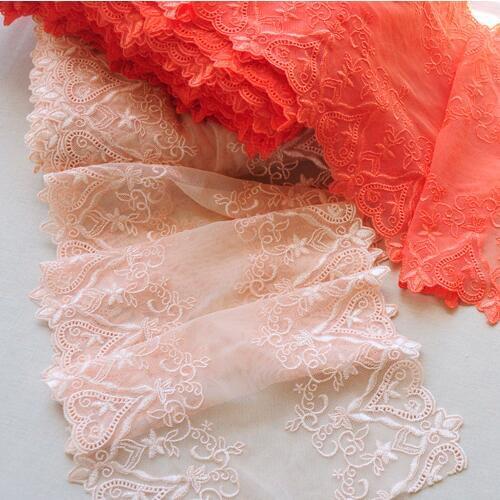 2meter/lot 23cm Orange red /Apricot Color Lace Trimming Fabric Double Side Embroidered Fabric Accessory X255