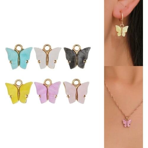 2020New 100Pcs Mini Pretty Acrylic Butterfly Alloy Button for DIY Earring or Necklace Pendants Accessories LX13