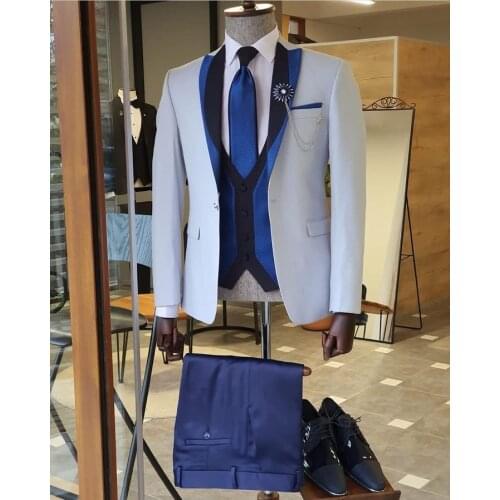 2021 Best Men Suit 3 Pieces Tuxedo Shawl Lapel Groomsmen Wedding Suits Set Fashion Men Business Blazer Jacket+Pants+Vest
