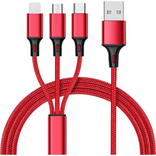 3 in 1 Cable Hybrid Braided Charge Cable, 2A Fast Charging/Sync Cable,Micro USB/Type C Cable for iPhone Samsung XiaoMi Huawei an