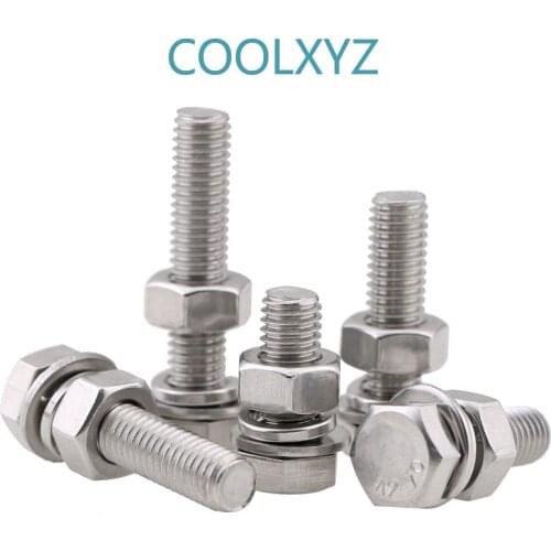 304 stainless steel hexagon bolt, screw and nut set large full extension screw m8m10 5Pcs
