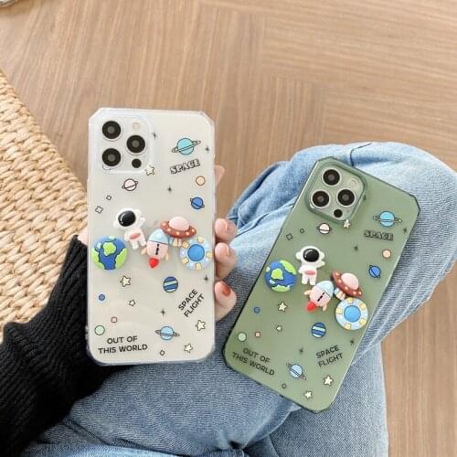 3D Cartoon Spaceship Astronaut Phone Case Cover For iPhone 7 8 Plus SE 2020 11 12 Pro Max X XR XS Max Clear TPU Soft Skin