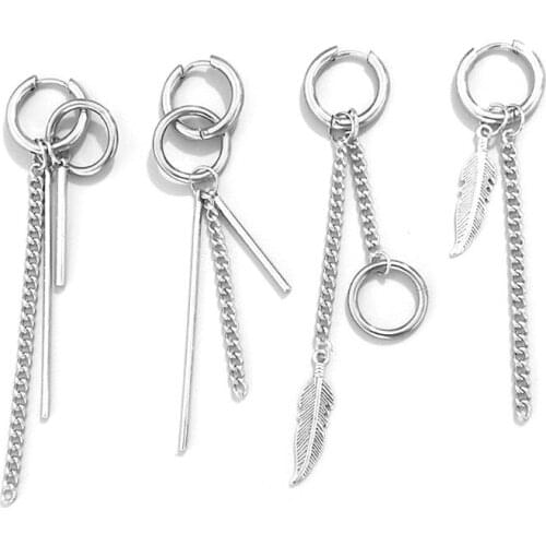 4 Pcs/set Fashion Long Chain Earring Men Women Simple Versatile Stainless Steel Earrings