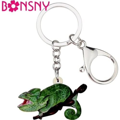 Bonsny Acrylic Chameleon Anole Key Chains Keychain Holder Novelty Pet Animal Jewelry For Women Girls Ladies Bag Car Purse Charms