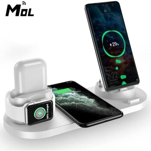 6 In 1 Wireless Charger Stand For iPhone Apple 12 11 XR X8 Iphone/Android/Type-C Telefoons 10W 15W For Apple Watch Fast Charge