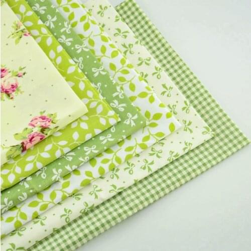 Booksew 6 Pieces Different Designs White and Green Color Printed Cotton Fabric Cloth Telas craft Tissues Scrapbooking 40cmx50cm