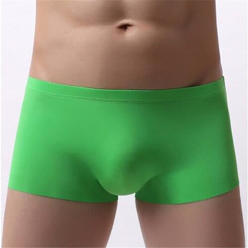 Brand Mens Solid Gay Underwear Man Boxers Sexy Penis Thin Ice Silk Bulge Pouch Underwear Penis Pouch Male Underpants