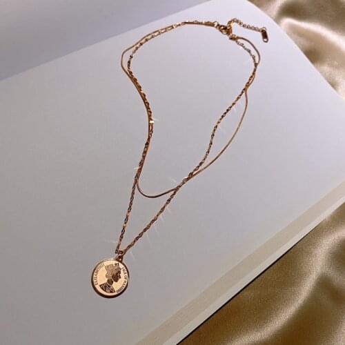 316L Stainless Steel Fashion Fine High-end Jewelry 2 Layer Queen Avatar Coin Charms Chain Choker Necklaces Pendants For Women