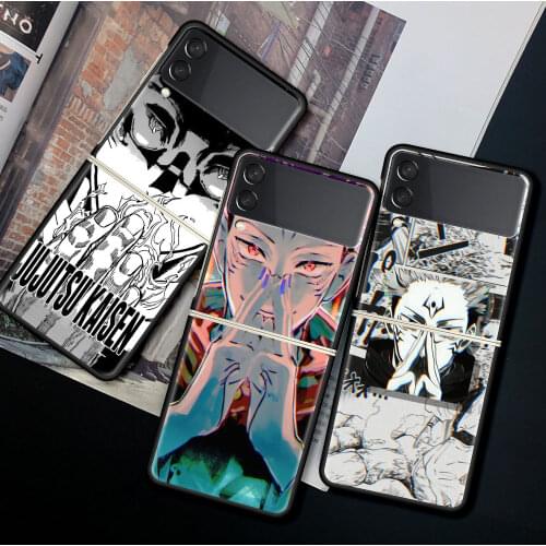 For Samsung Galaxy Z Flip 3 5G Case Luxury Matte Black Hard Phone Cover ZFlip 3 Shockproof Fundas Shell Anime Jujutsu Kaisen Sac