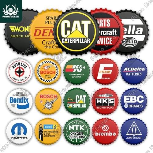 Putuo Decor Auto Parts Metal Tin Sign Beer Bottle Cap Decor Plaque Spark Plug Vintage Metal Bar Garage Man Cave Club Wall Decor
