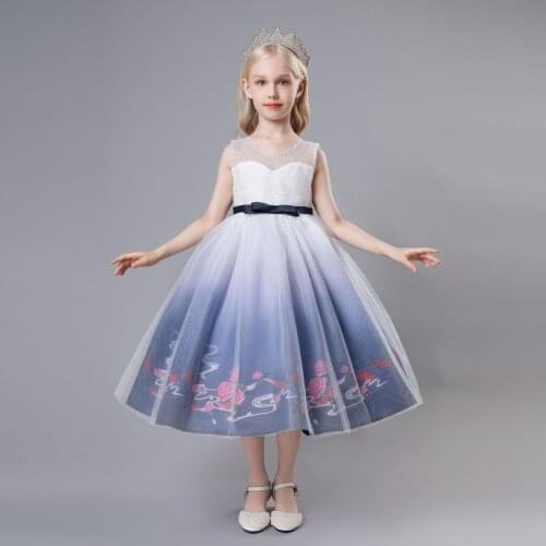 Children Birthday Prom Gown Kids Dress Teenage Girl Christmas Gradient blue Wedding Party Dresses Princess Pageant Evening Dress
