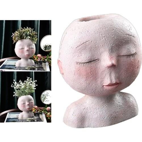 Girl Face Head Sculpture Planter Garden Plant Pot Flowerpot Desktop Ornament
