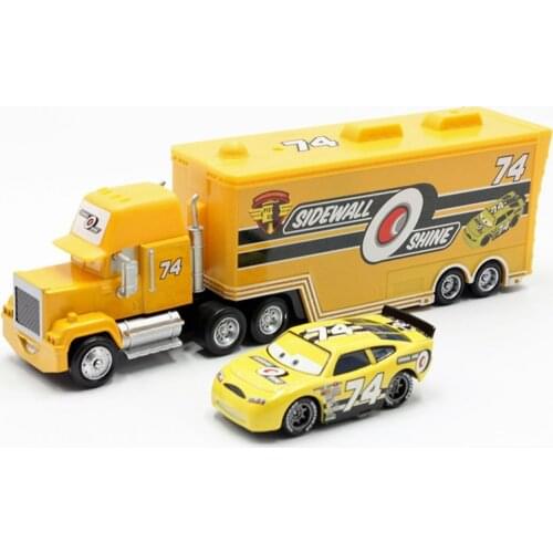 Disney Pixar Cars Lightning Mcqueen 2pcs No.74 Sidewall Shine Mack Truck + Racer Diecast Metal Model Toy Car For Childrens Gifts