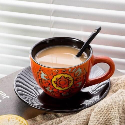 Household Coffee Cup 220ML European Style Small Luxury Ceramic Simple Coffee Cup Saucer Spoon Set with Latte Cup Retro