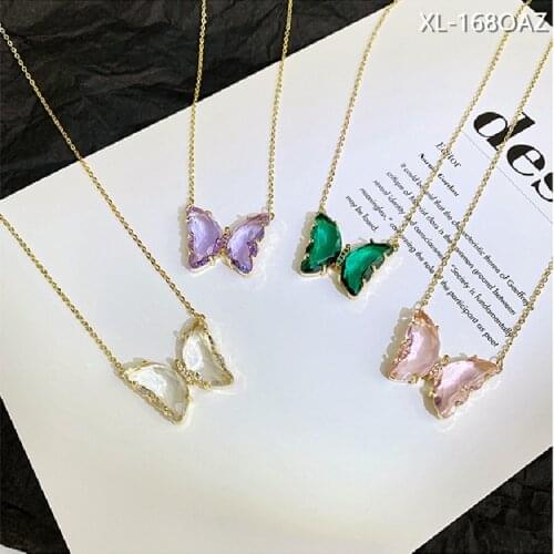 DoreenBeads Fashion Crystal Butterfly Choker Necklace For Women Jewelry Gold Color Link Chain Light Pink Insect Gift,1 PC