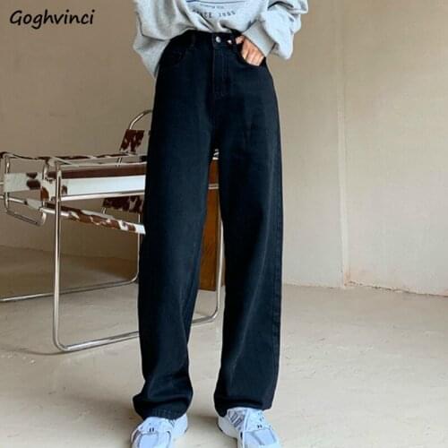 Jeans Women Solid Denim Pocket Long Wide Leg Loose Spring Autumn Streetwear Fashion Loose Chic Leisure Ulzzang Harajuku Ins BF